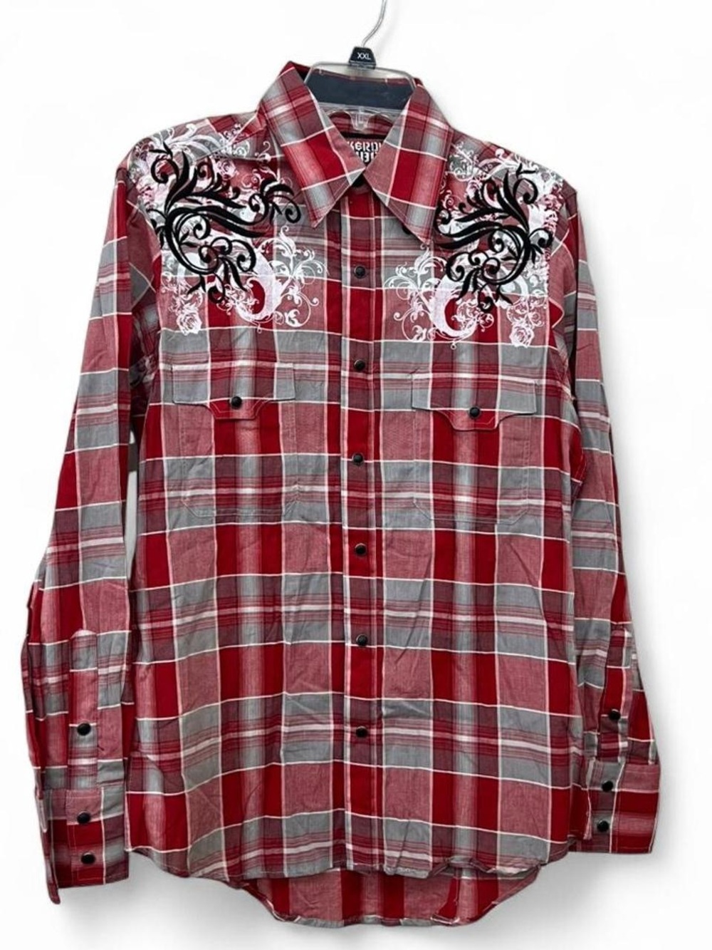 Mens Rock and Roll Cowboy Red Plaid Pearl snap shirt size Small